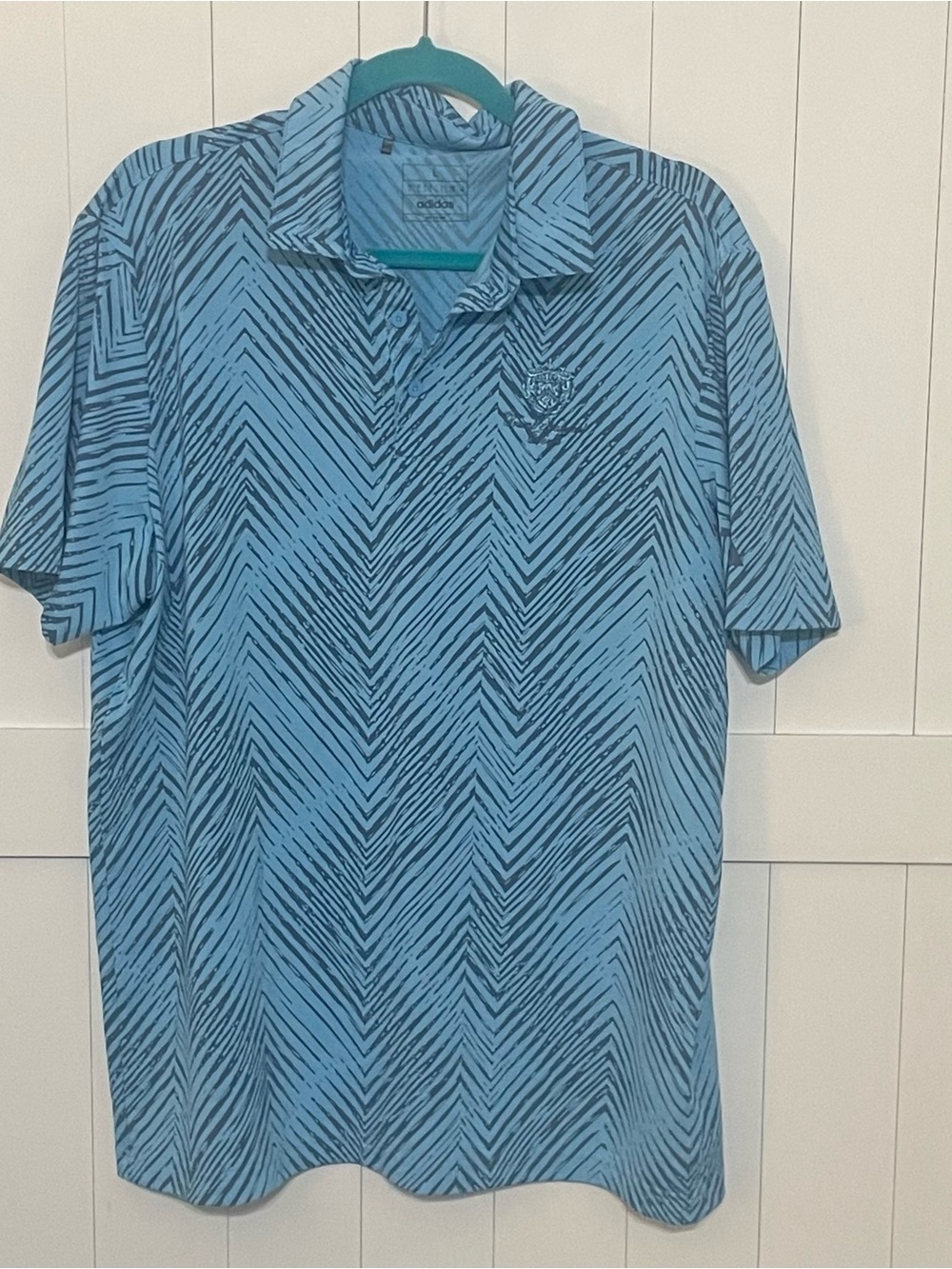adidas Men’s Light Blue Polo with Dark Chevron Pattern